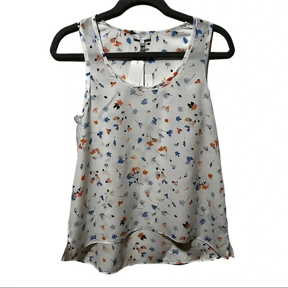 JOIE Tank Top Erla Floral Print Blouse Sleeveless White Side Slits XS - Picture 3 of 8